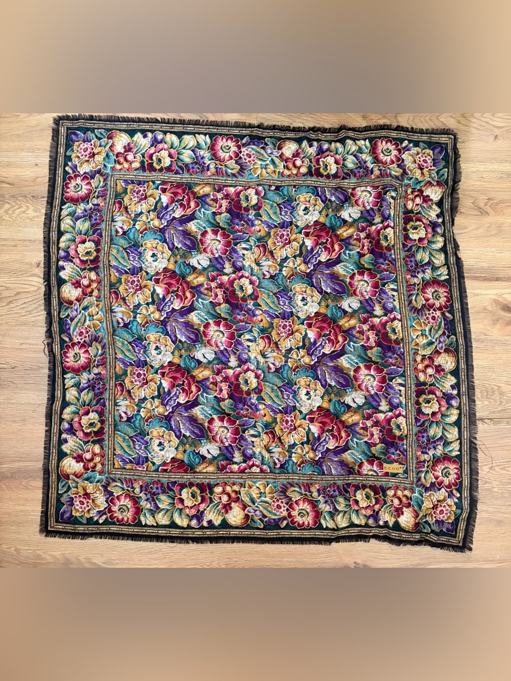 Echo Floral Scarf in Magenta, Teal, Purple & Gold